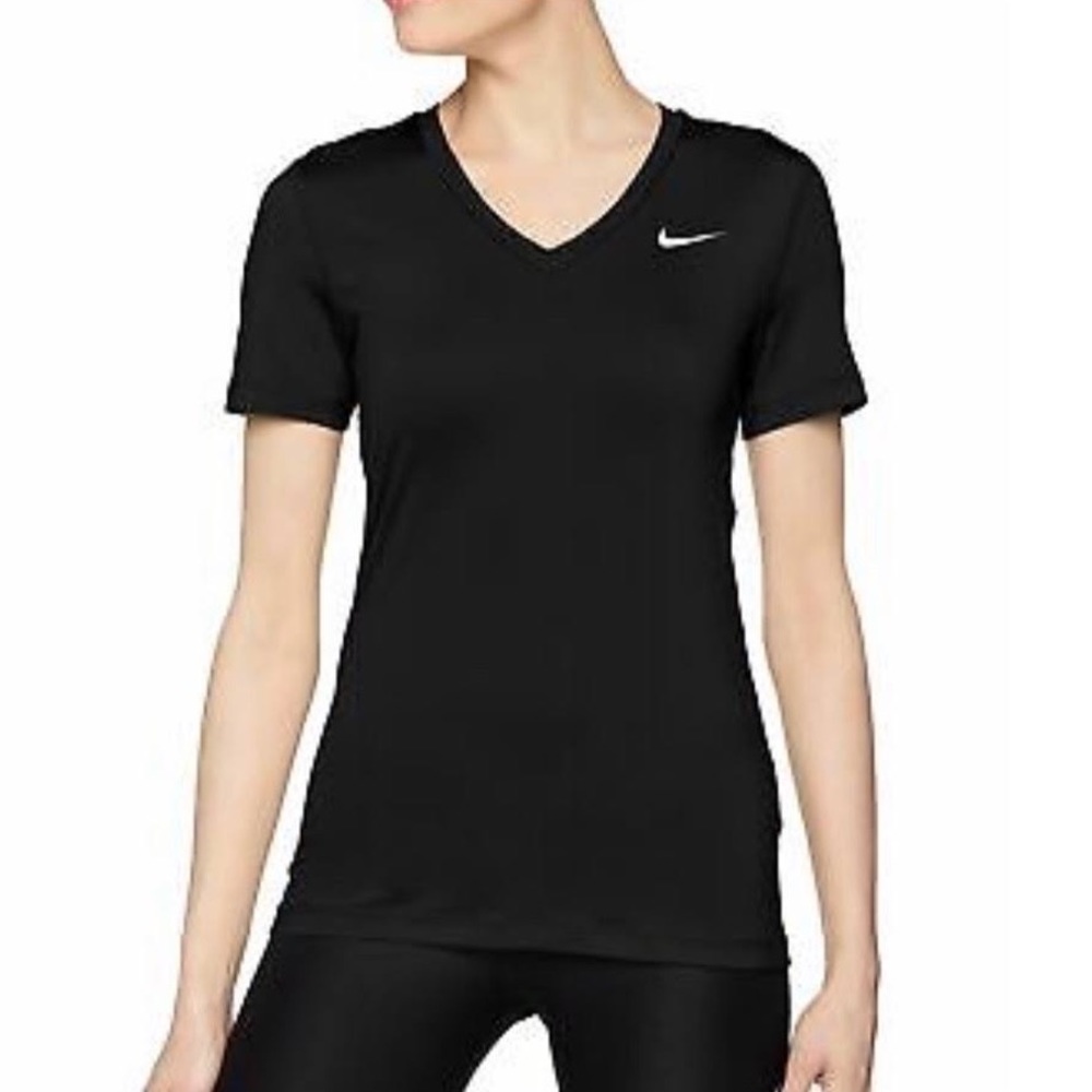 Womens Black Nike Dri Fit Shirt Vneck Medium